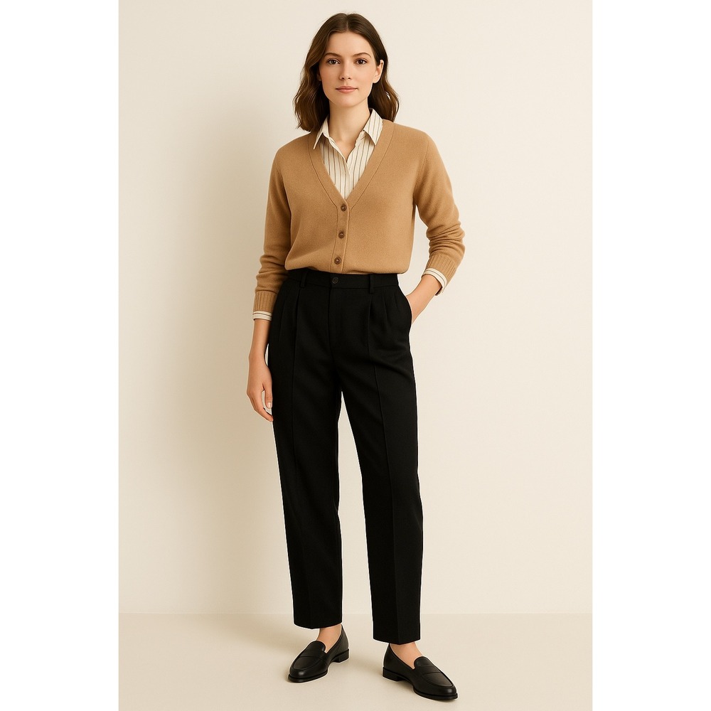 Amanda Smith Pure Wool Pleated Trousers Black 14 High Rise Lined Vintage